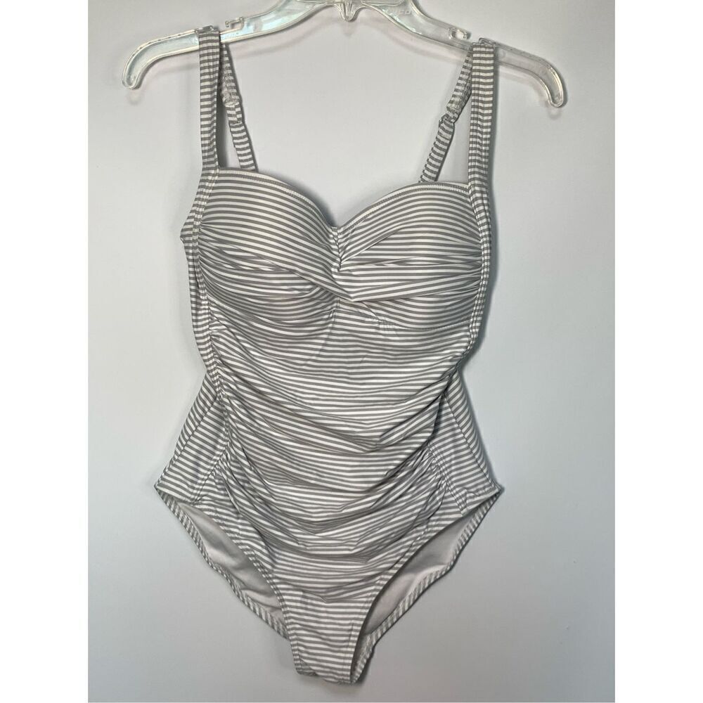 Nip Tuck Swim Women's Sorrento Striped Joanne One Swimsuit Gray & White Size 8